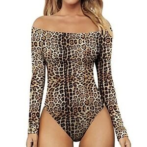 MANGOPOP Womens Off Shoulder Long Sleeve Bodysuit